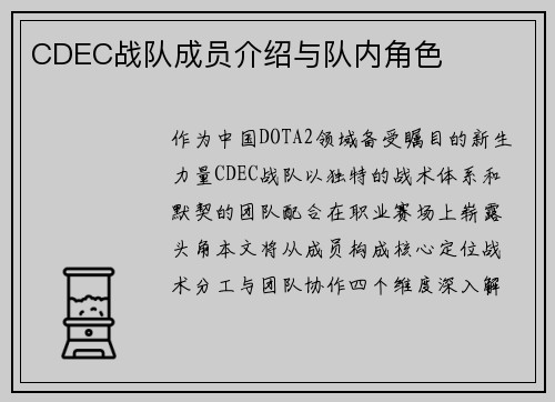 CDEC战队成员介绍与队内角色